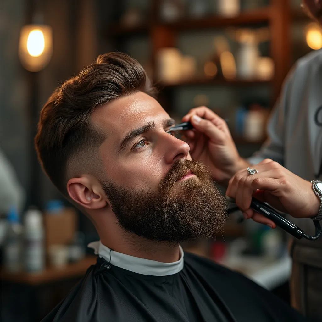 Barbero aplicando toalla caliente
